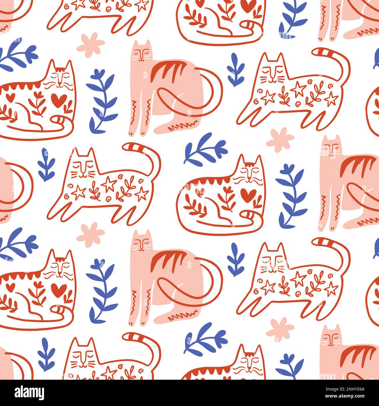 Trendy Folk art Cats Seamless Pattern Stock Vector Image & Art - Alamy
