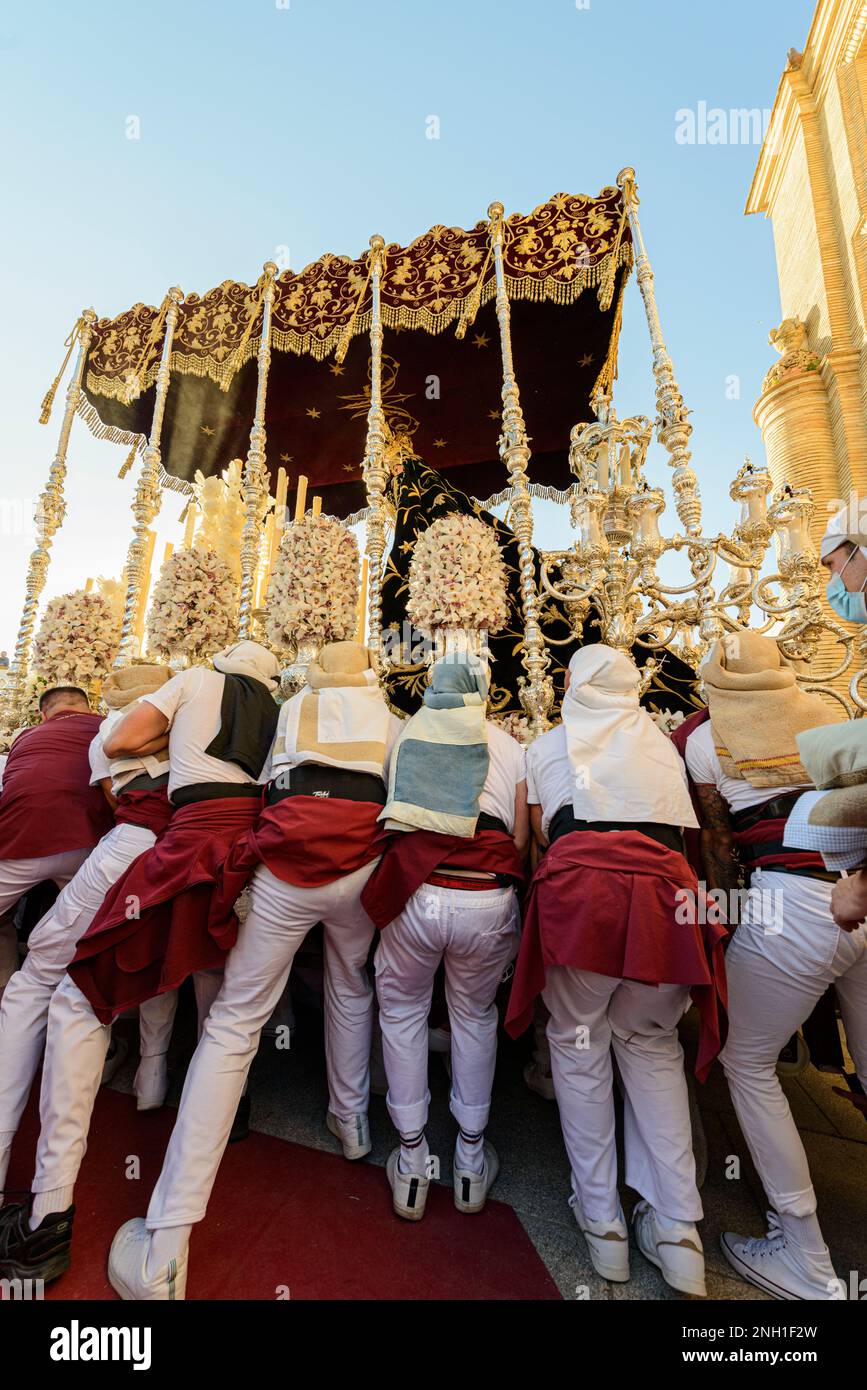 Arahal. Seville. Spain. 14th April, 2022. The pallium of the Misericordia brotherhood during the procession on Maundy Thursday. Stock Photo
