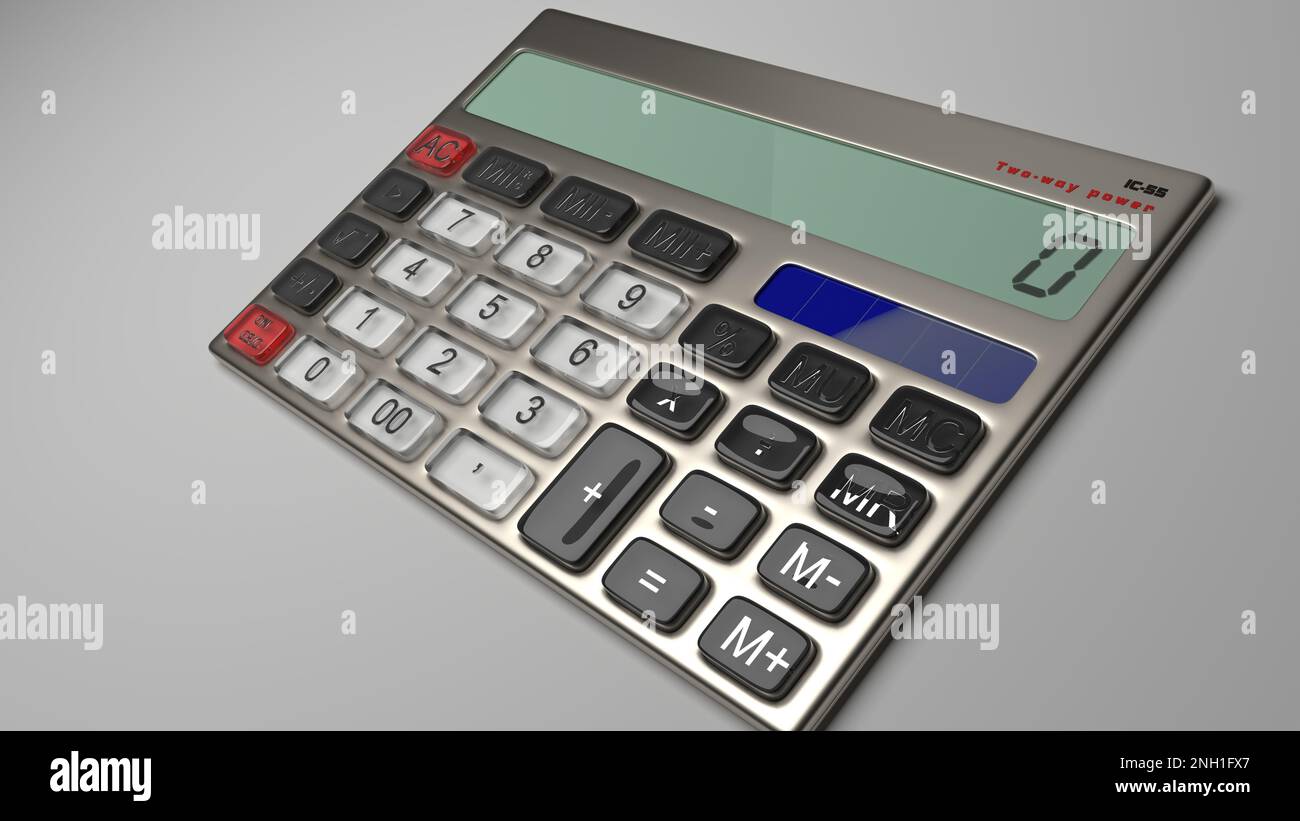 calculator in a metal case with transparent keys and a solar battery
