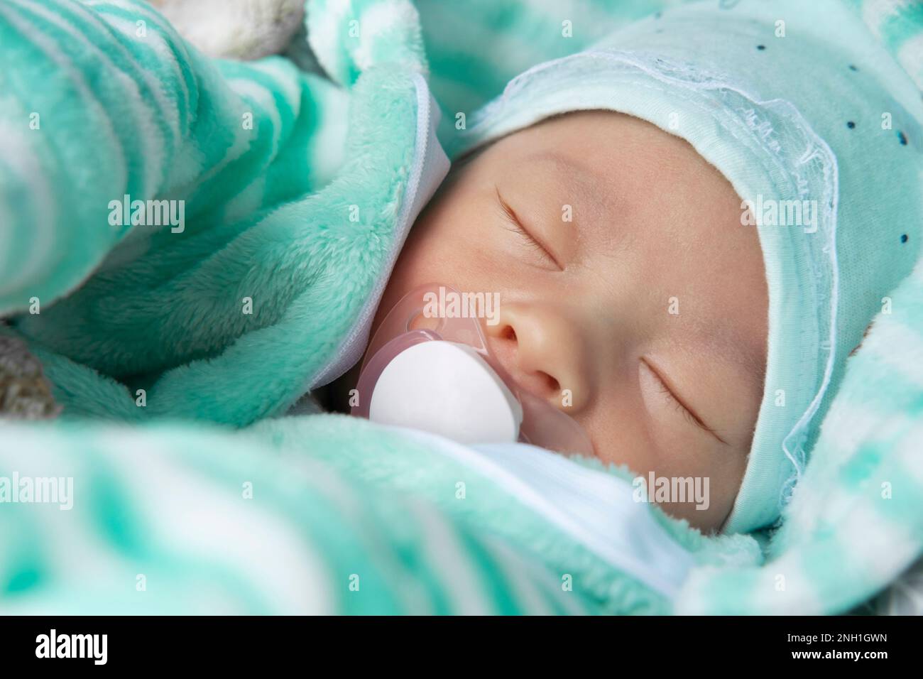 two months old baby boy sleeping portrait Stock Photo
