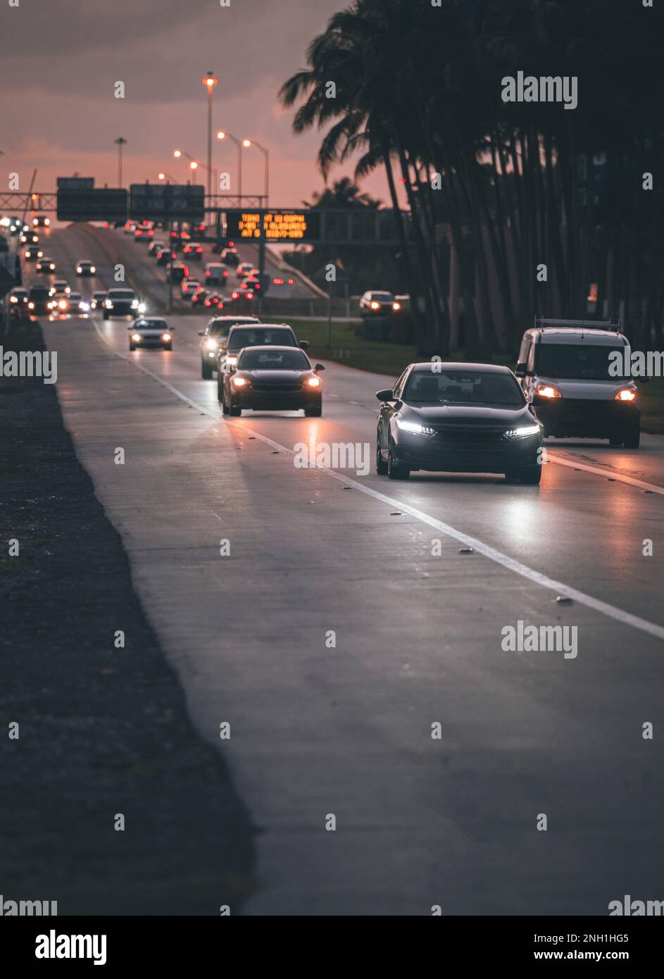 traffic in the city at night Miami Beach Stock Photo