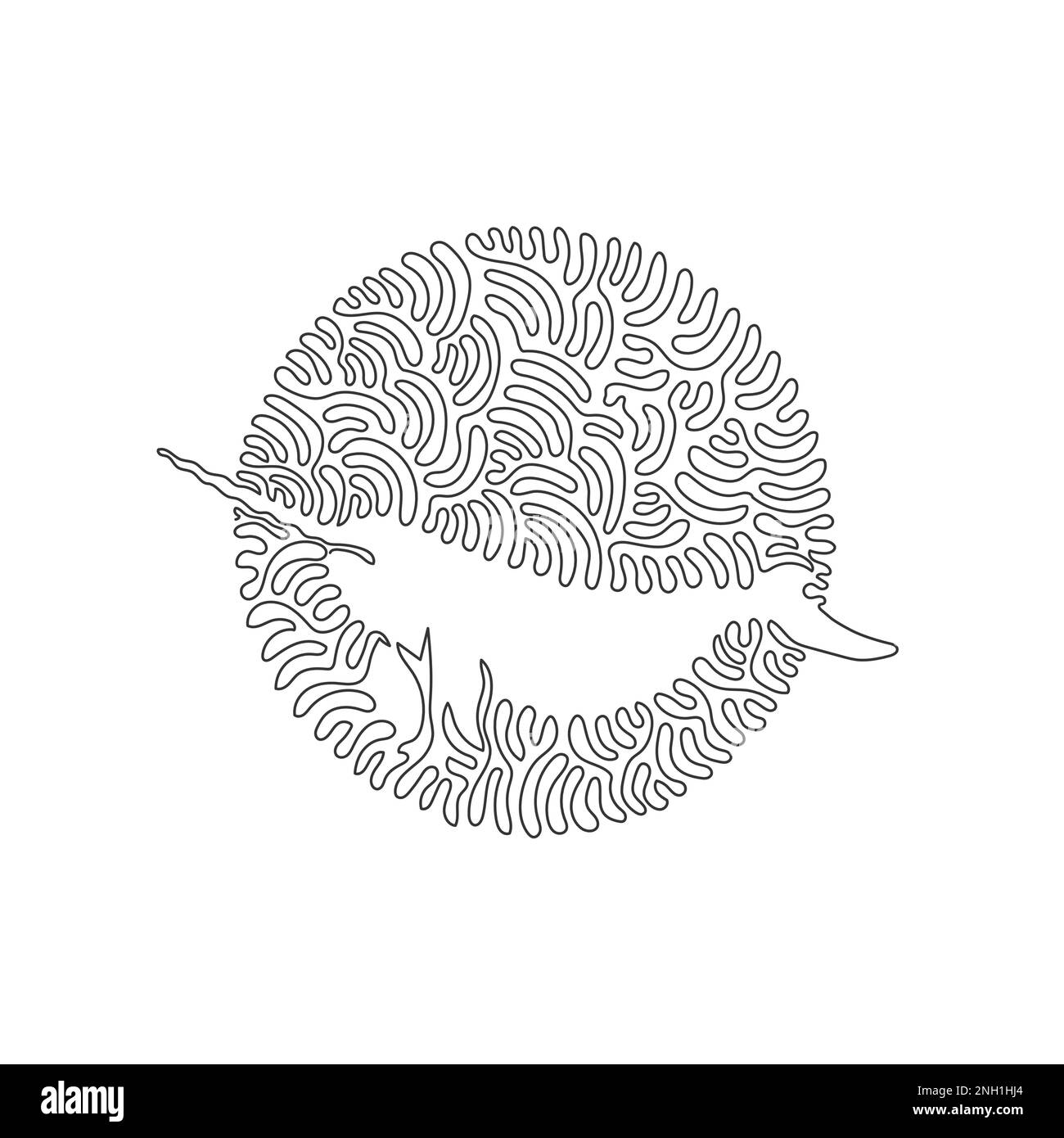 Continuous curve one line drawing of cute narwhal abstract art. Single line editable stroke vector illustration of narwhal with straight tusk Stock Vector