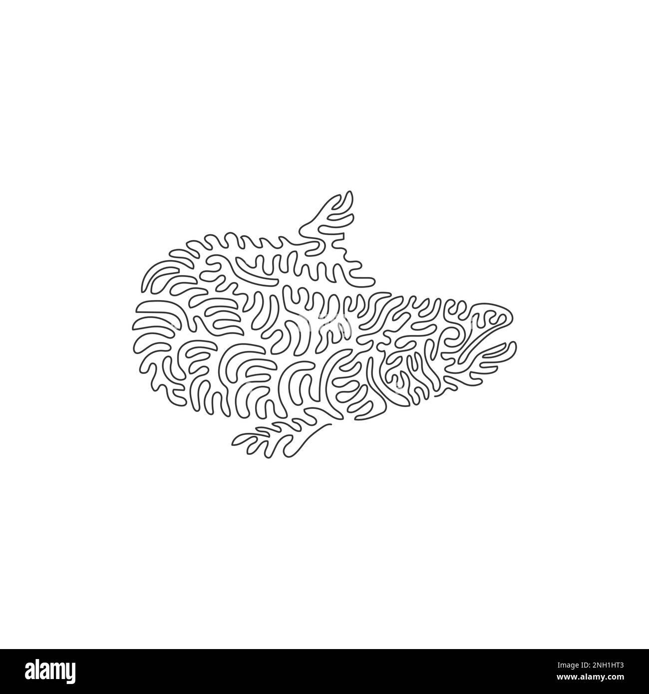 Continuous one line drawing of adorable salmon curve abstract art. Single line editable stroke vector illustration of salmon popular food fish Stock Vector
