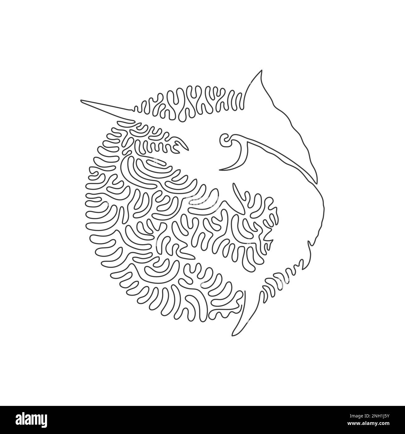 Continuous one line drawing of exotic marlin abstract art. Single line editable stroke vector illustration of cute marlin long dorsal Stock Vector