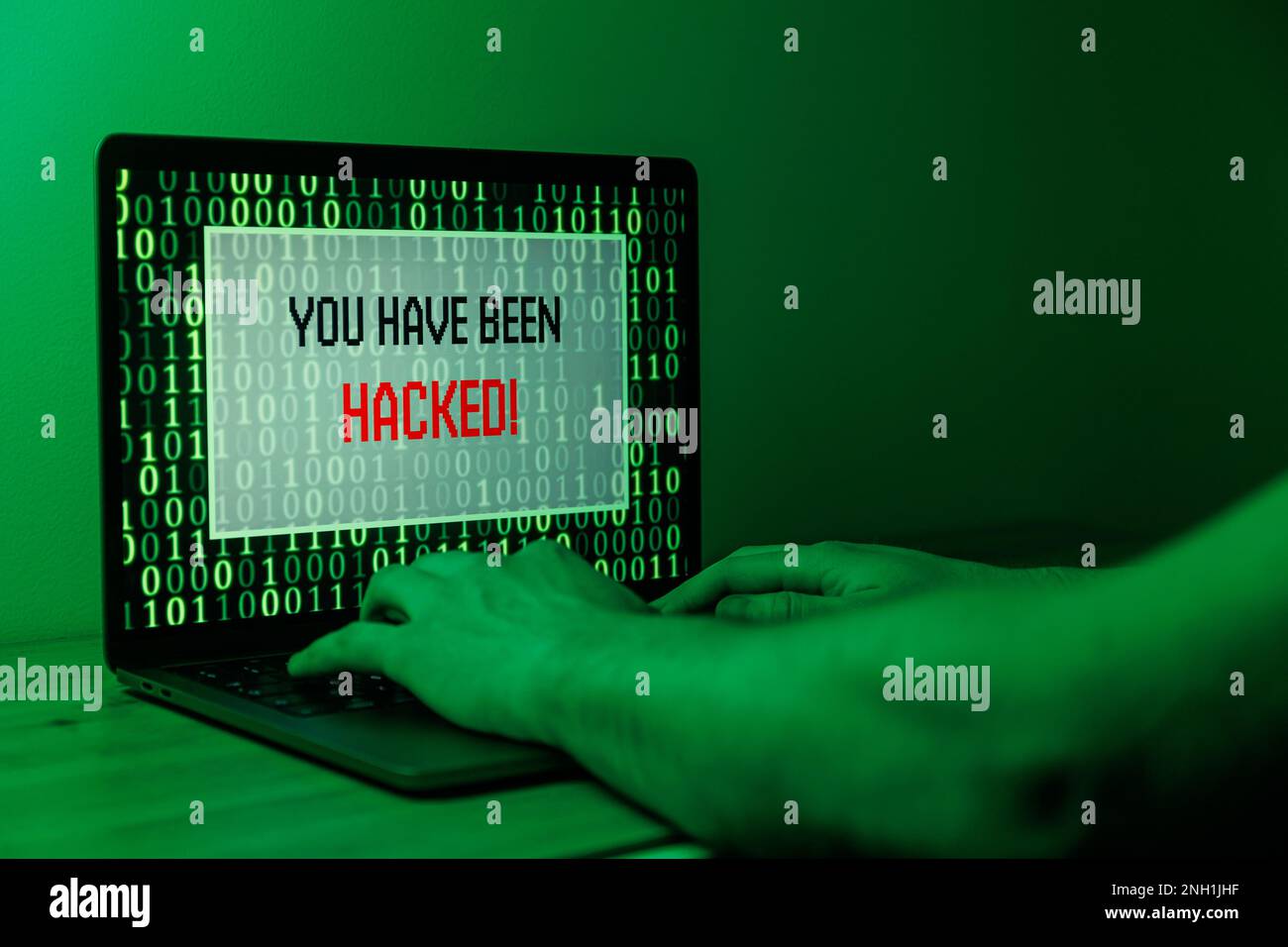 Hacker attack on Computer. Warning text on PC You have been hacked Stock Photo