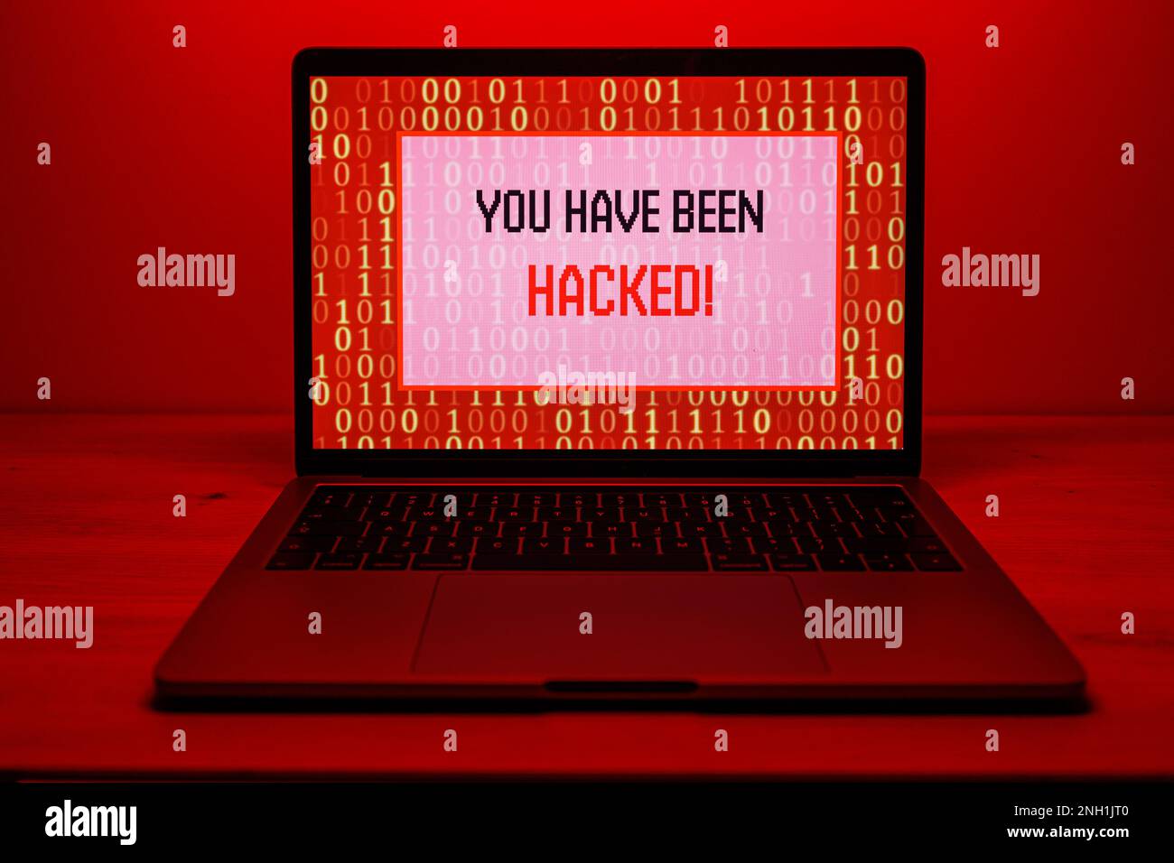 Hacker attack on Computer. Warning text on PC You have been hacked Stock Photo
