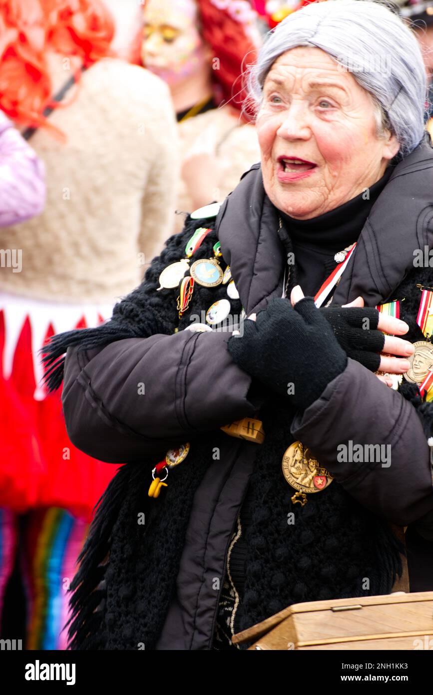 Maastricht, The Netherlands. 19th Feb 2023. A participant in the Carnival parade through Maastricht city centre on Carnival Sunday. A Carpendale/Alamy Live News Stock Photo