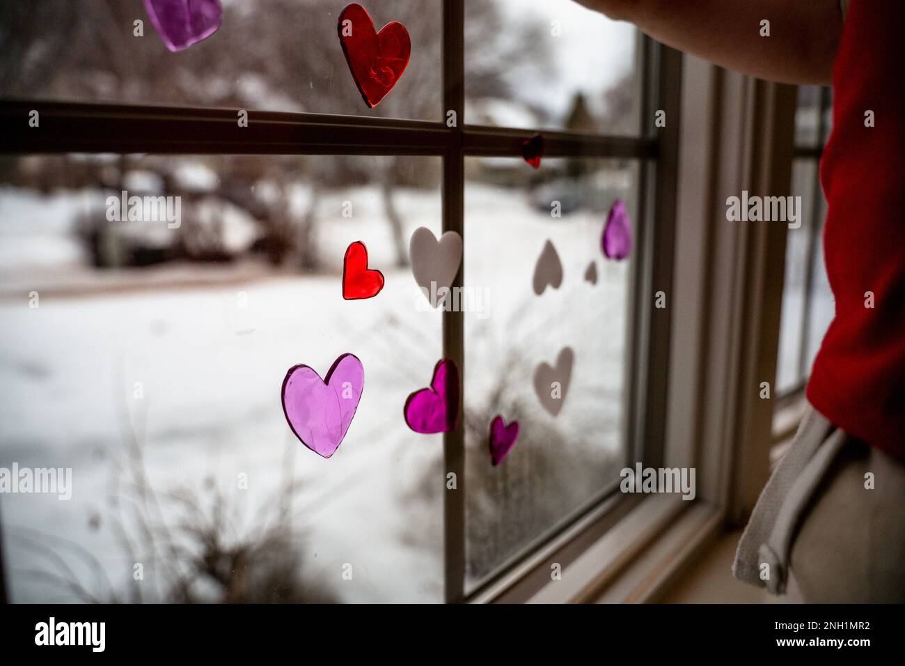 Pink Heart Window Red White and Pink Heart Window Clings Placed on Window by Toddler ...