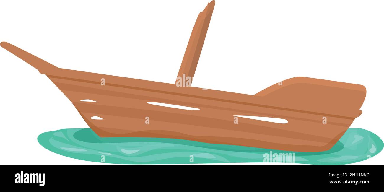 Broken ship icon cartoon vector. Old boat. Ocean wave Stock Vector