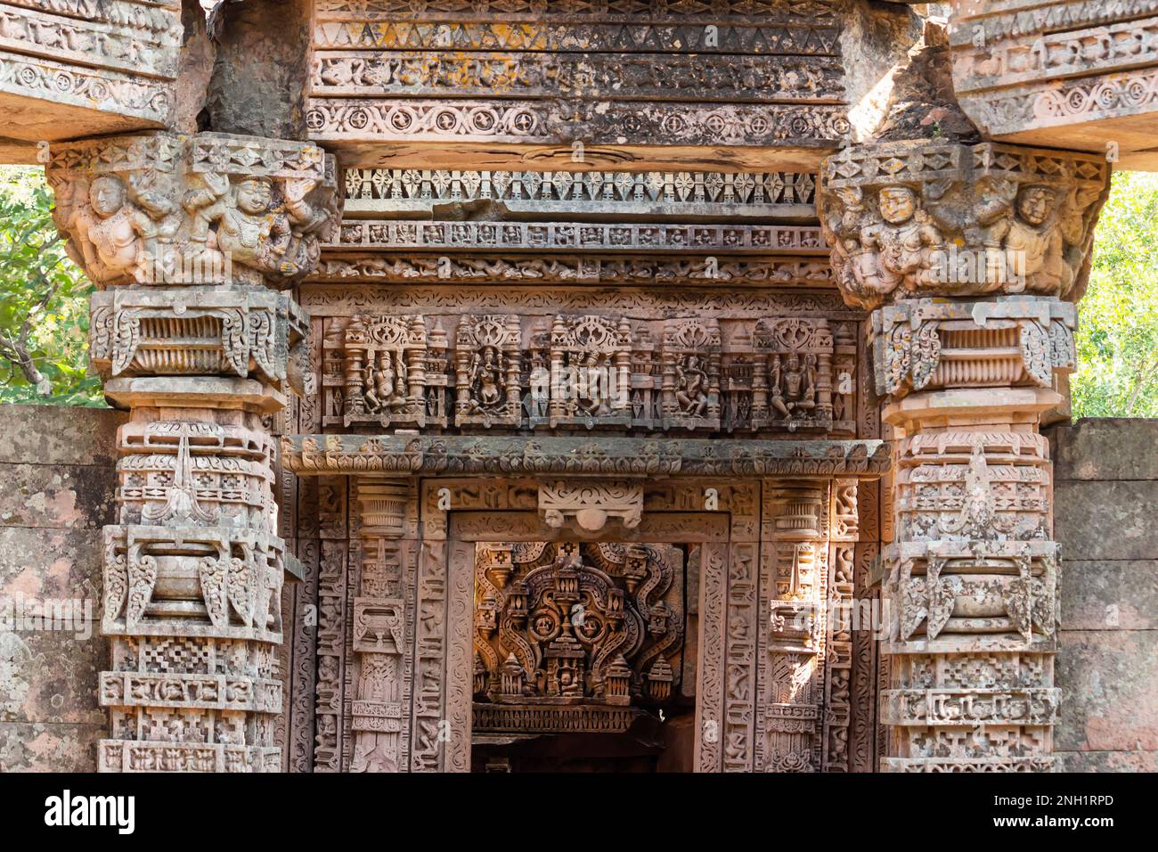 Carvings on the Chandela Temple, Ajaygarh Fort, Panna, Madhya Pradesh, India. Stock Photo