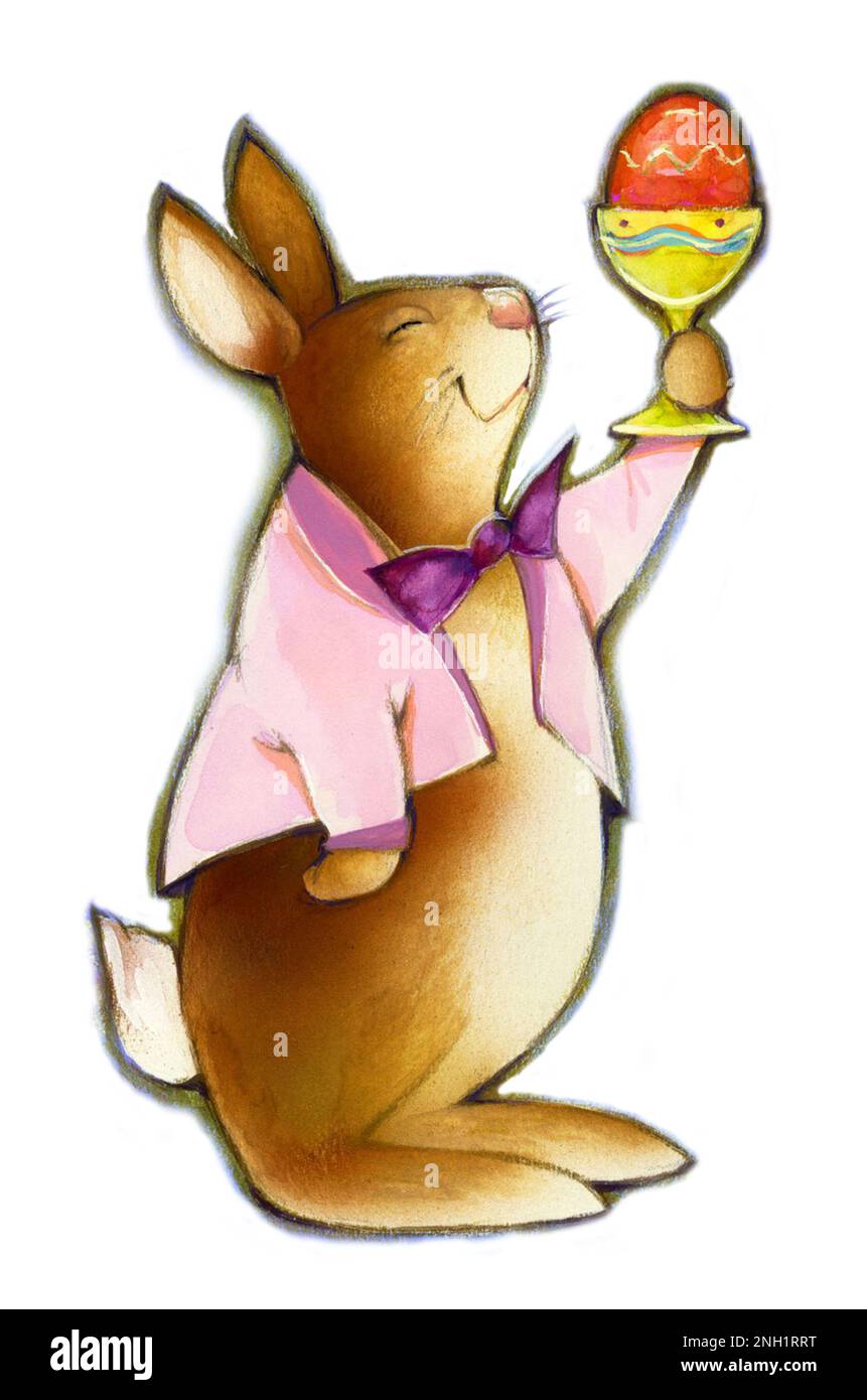 EasterRabbit waiter serving egg on white Stock Photo Alamy