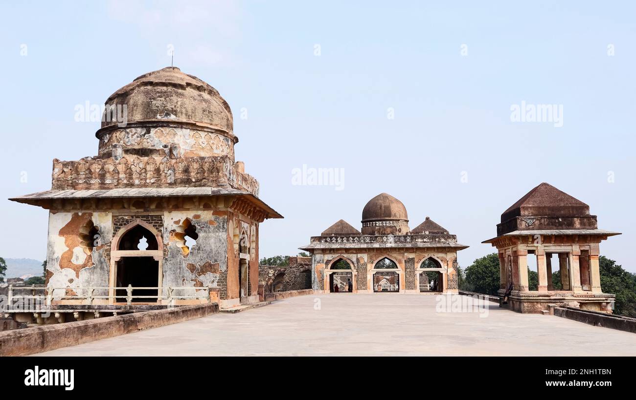 Tombs on the Top of Jahaz Mahal, Mandu, Dhar, India. Stock Photo