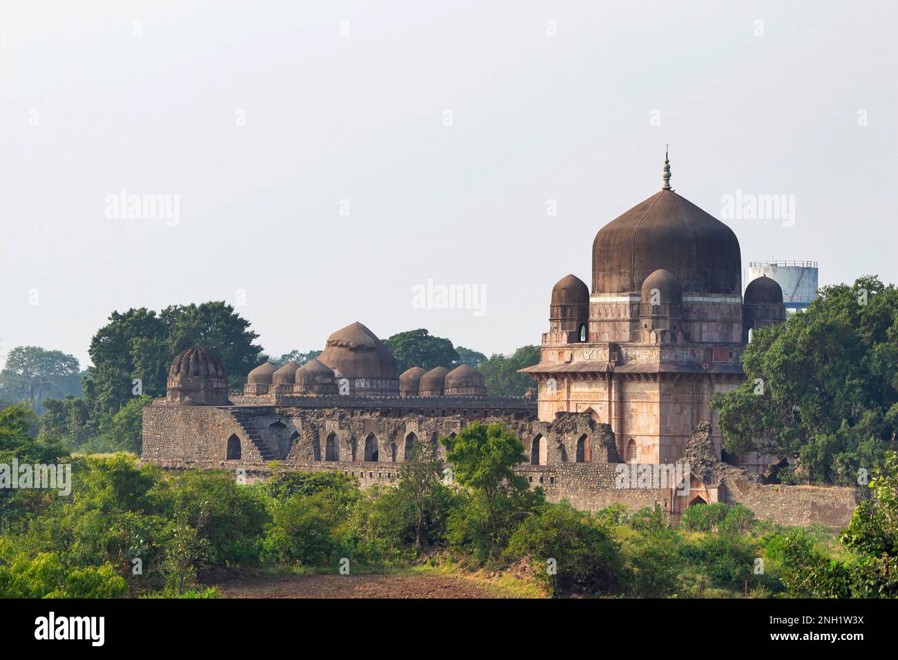 View of Darya Khan Tombs and Ruined Walls of Campus, Mandu, Madhya Pradesh, India. Stock Photo