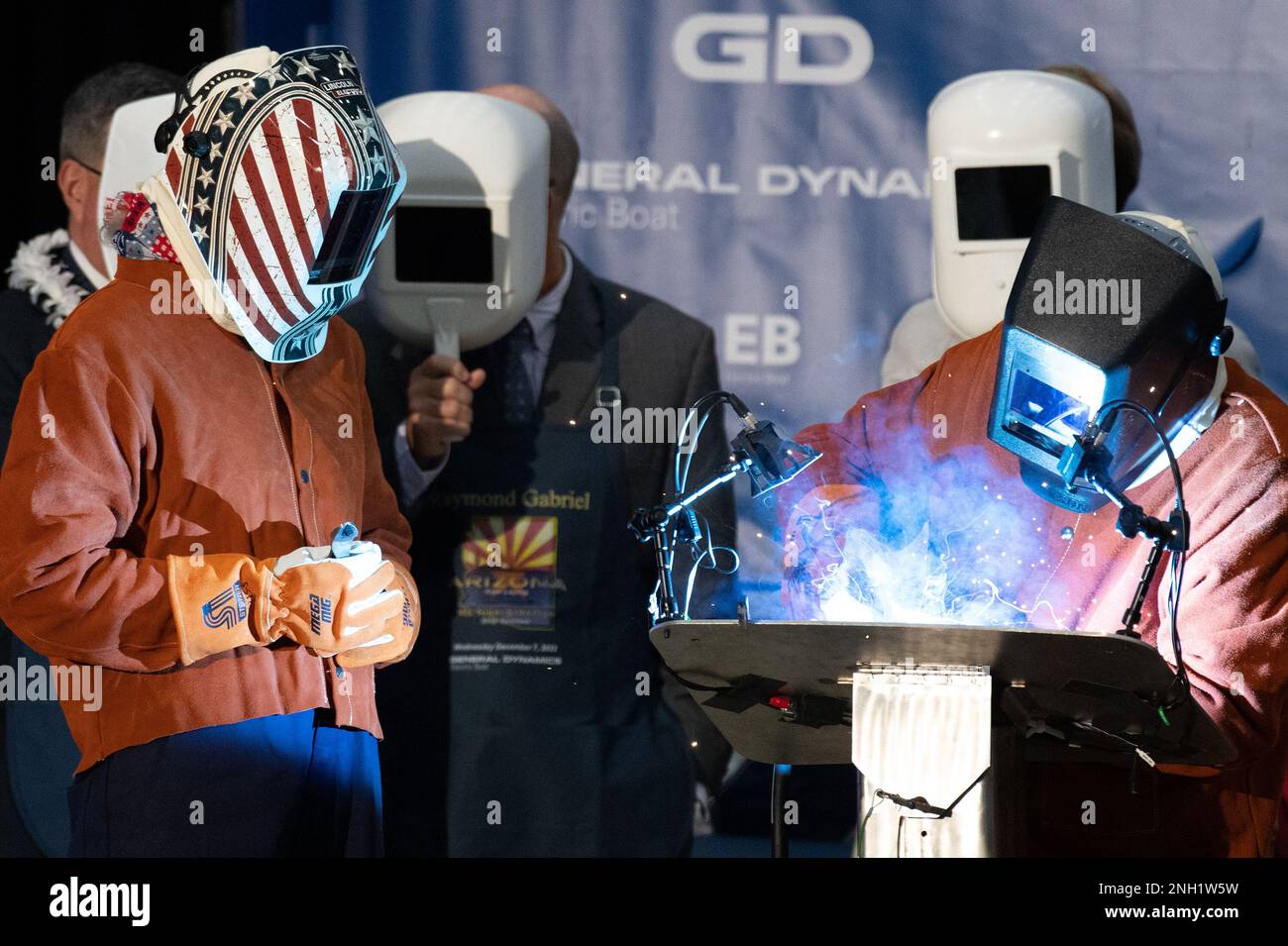 General Dynamics Electric Boat welder Bob Hobday helps weld the