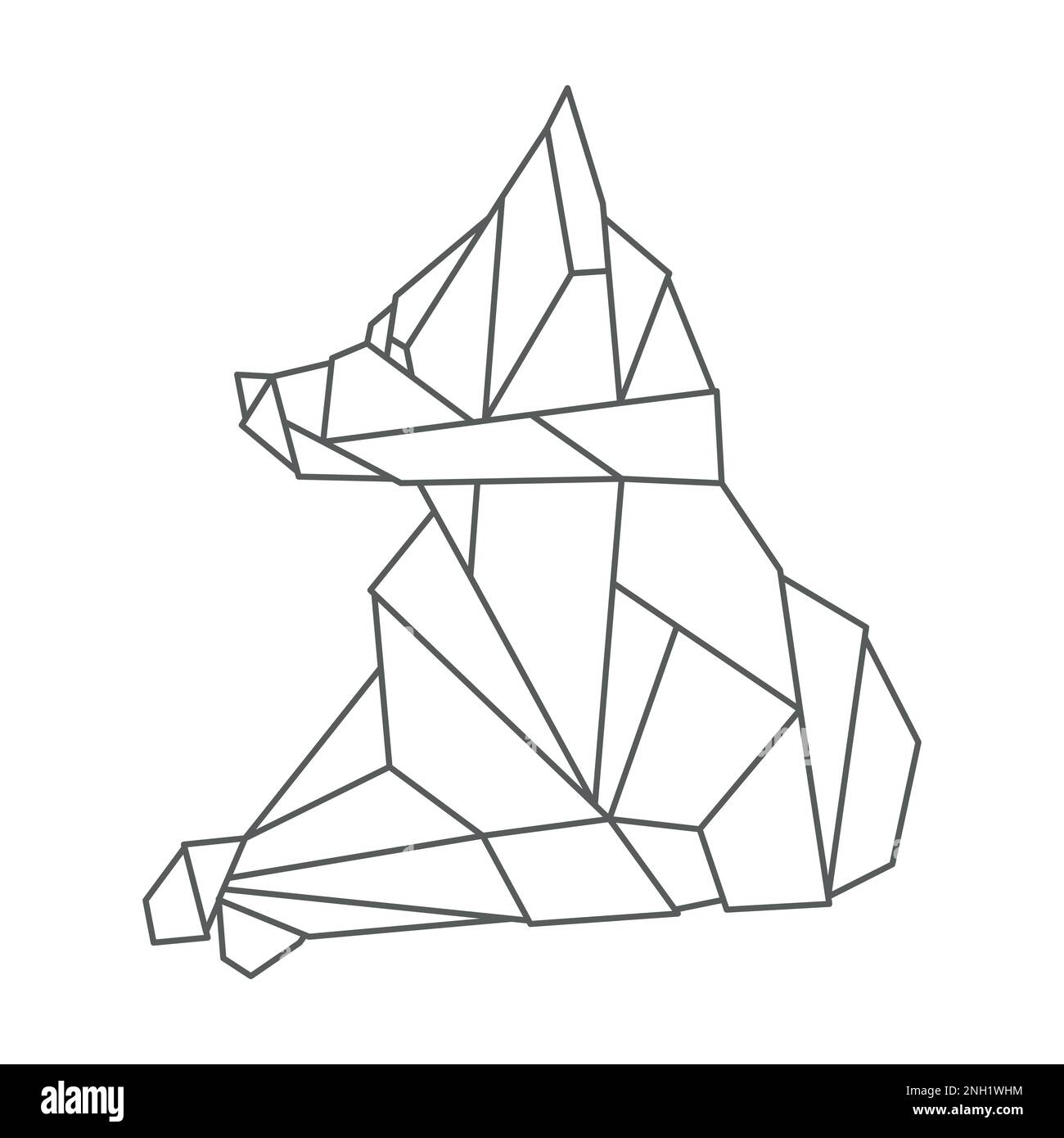 Fox rests lying down. Geometric linear wild animal. Abstract minimalistic illustration. Stylish modern clipart for design of branded products Stock Vector