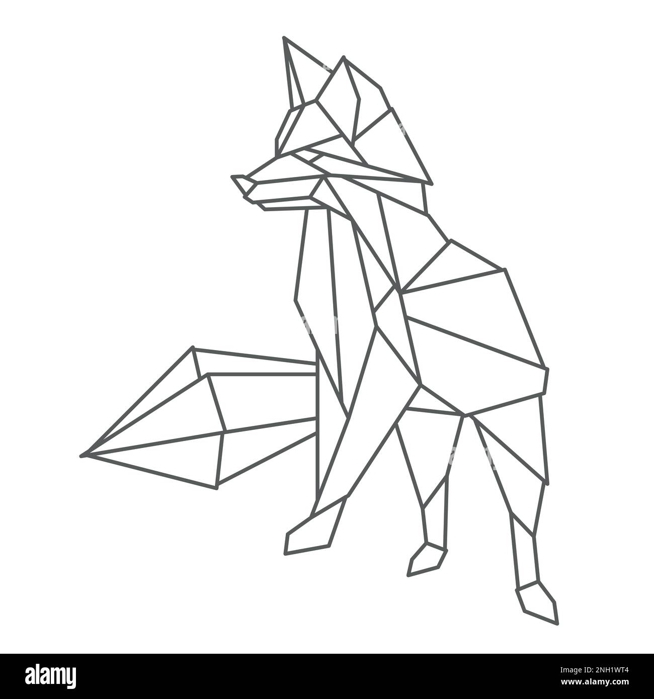 Fox poses standing. Geometric linear wild animal. Abstract minimalistic illustration. Stylish modern clipart for design of branded products. Isolated Stock Vector