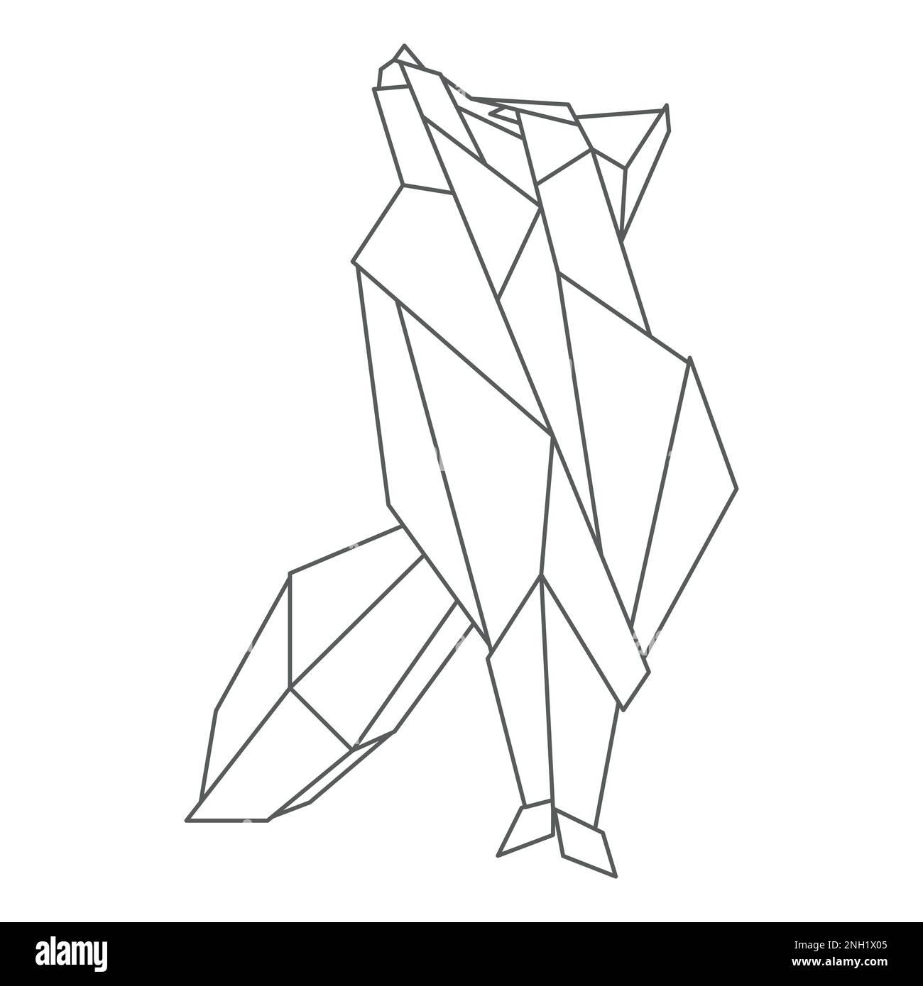 Fox looks up with his tongue out. Geometric linear wild animal. Abstract minimalistic illustration. Stylish modern clipart for design of branded Stock Vector