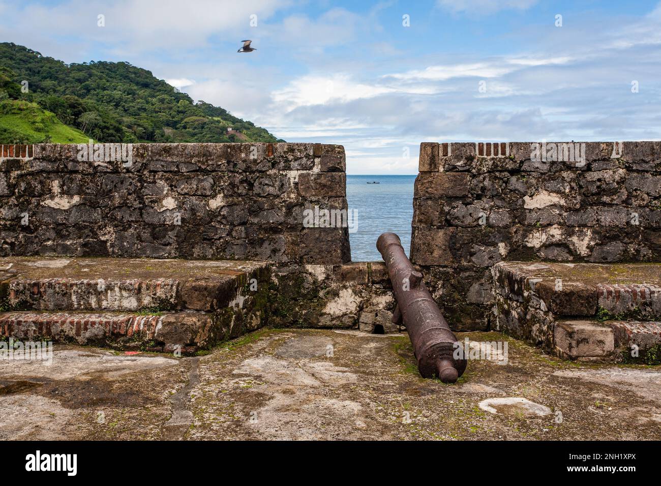 Fort San Geronimo, first built in 1664 and rebuilt in 1739.  Portobelo Bay was named by Christopher Columbus in 1502.  The town was founded in 1597 as Stock Photo