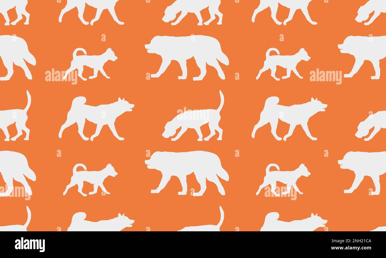 Seamless pattern. Silhouette dogs different breeds in various poses