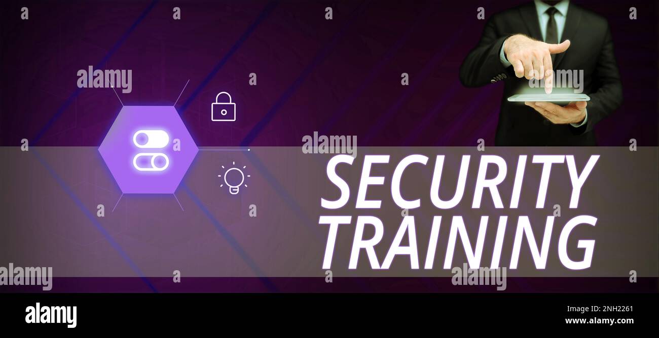 Text caption presenting Security Training, Business approach providing security awareness training for end users Stock Photo