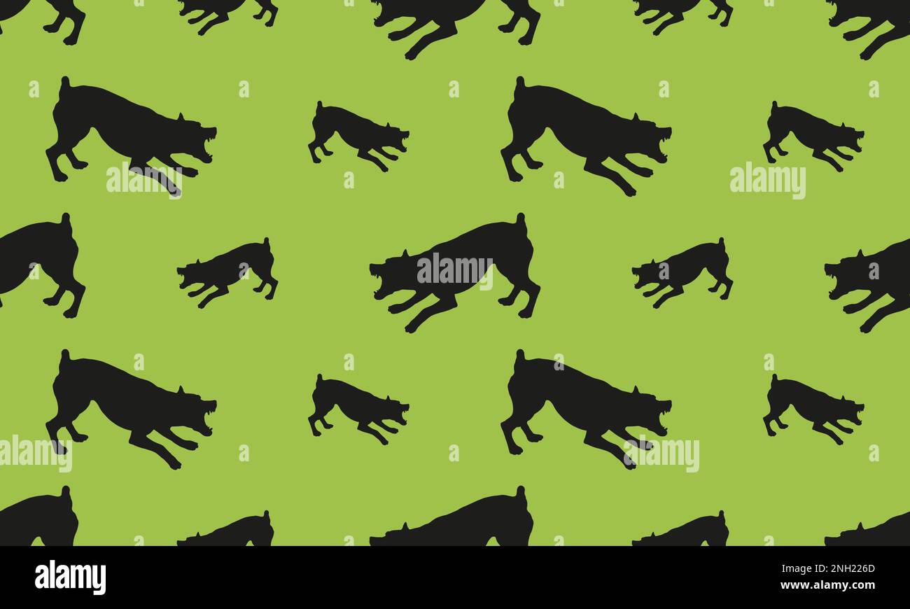 Agressive zwergpinscher puppy is attacking. Seamless pattern. Dog silhouette. Endless texture. Design for wallpaper, fabric, template, surface design. Stock Vector