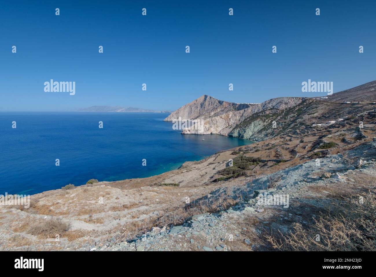 Panoramic view on Folegandros island coasts Stock Photo