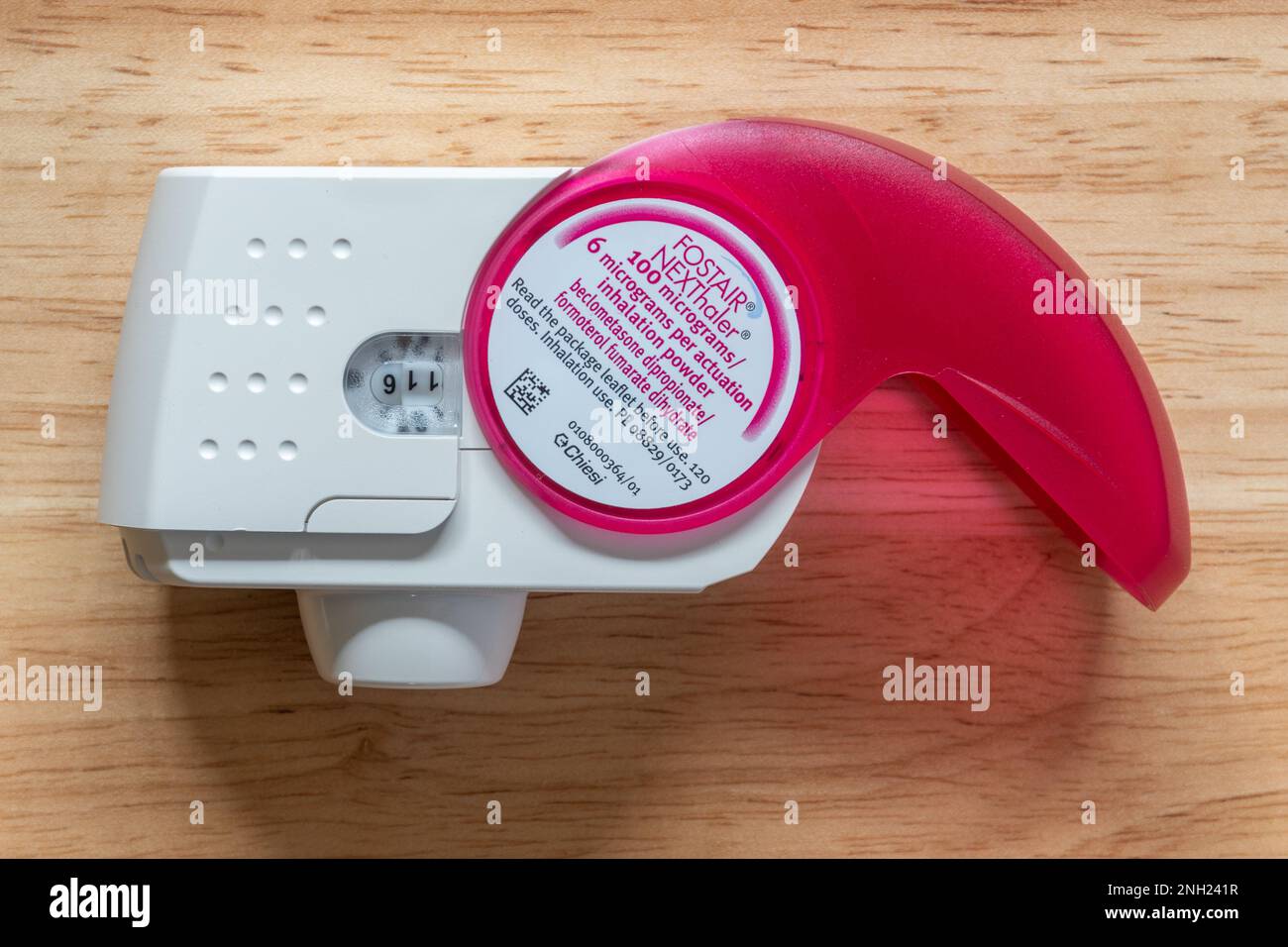 Photograph of an inhaler for medical treatment of asthma, Fostair NEXThaler Stock Photo