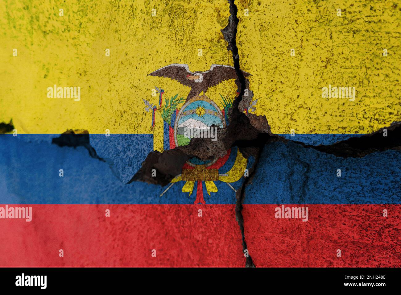Ecuador flag on cracked wall. Earthquake or drought concept Stock Photo ...