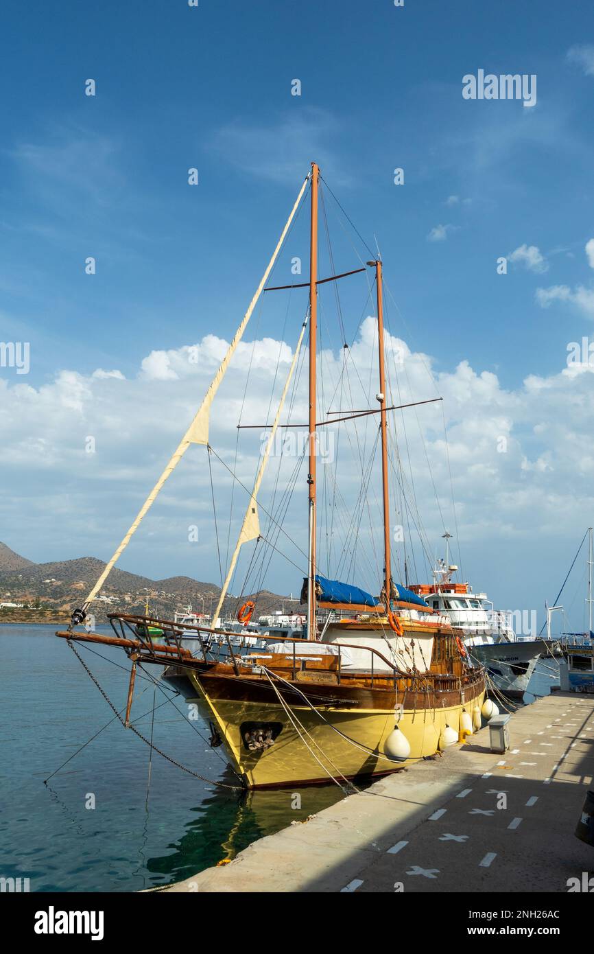 Agios Nikolaos, Crete, Greece - 18 October, 2020. View on cruise tall ship in the center of Agios Nikolaos , Crete, Greece Stock Photo