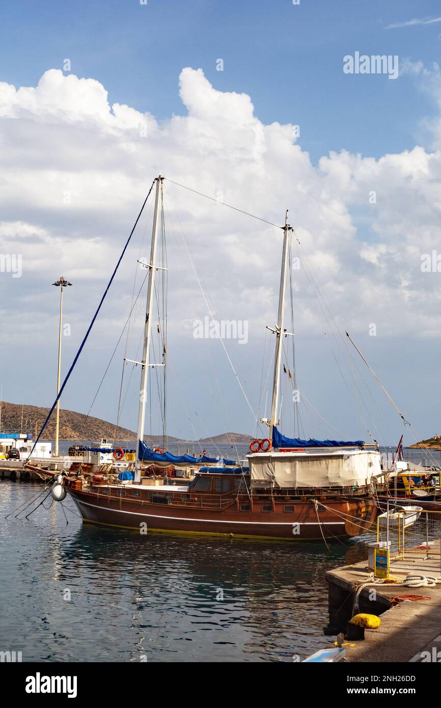 Agios Nicholas, Crete, Greece - 18 October, 2020. View on cruise tall ship in the centre of Agios Nicholas , Crete, Greece Stock Photo