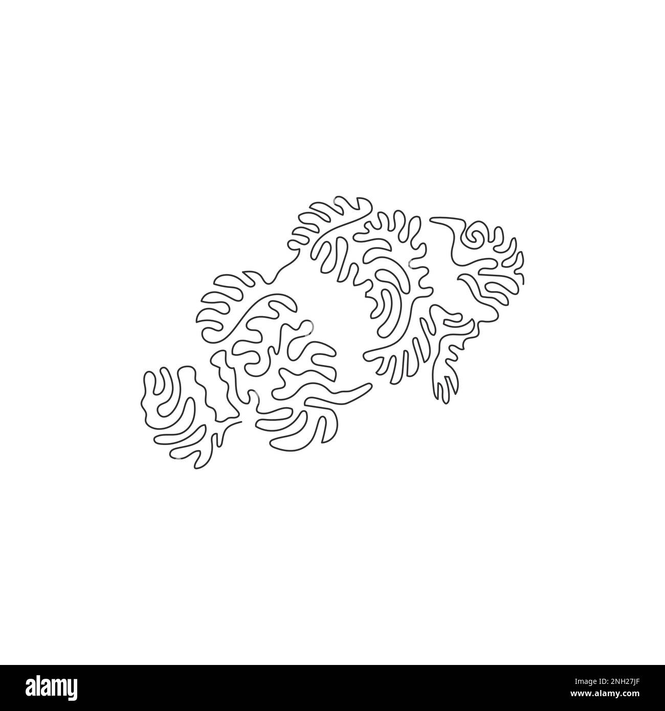 Continuous curve one line drawing of beautiful clownfish abstract art in circle. Single line editable stroke vector illustration of adorable clownfish Stock Vector