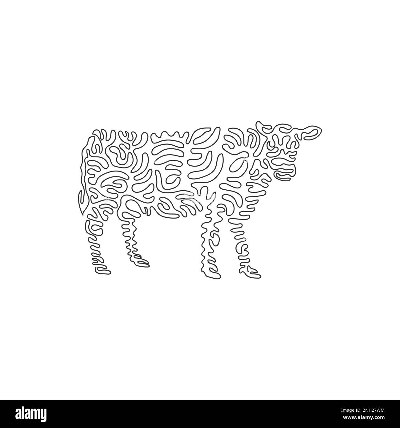 Continuous curve one line drawing of cute cow curve abstract art. Single line editable stroke vector illustration of friendly domestic animal for logo Stock Vector