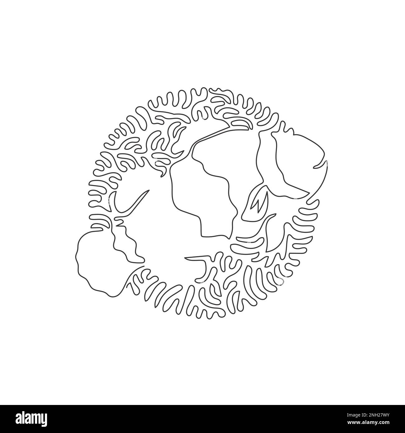 Continuous curve line drawing of funny clownfish abstract art in circle