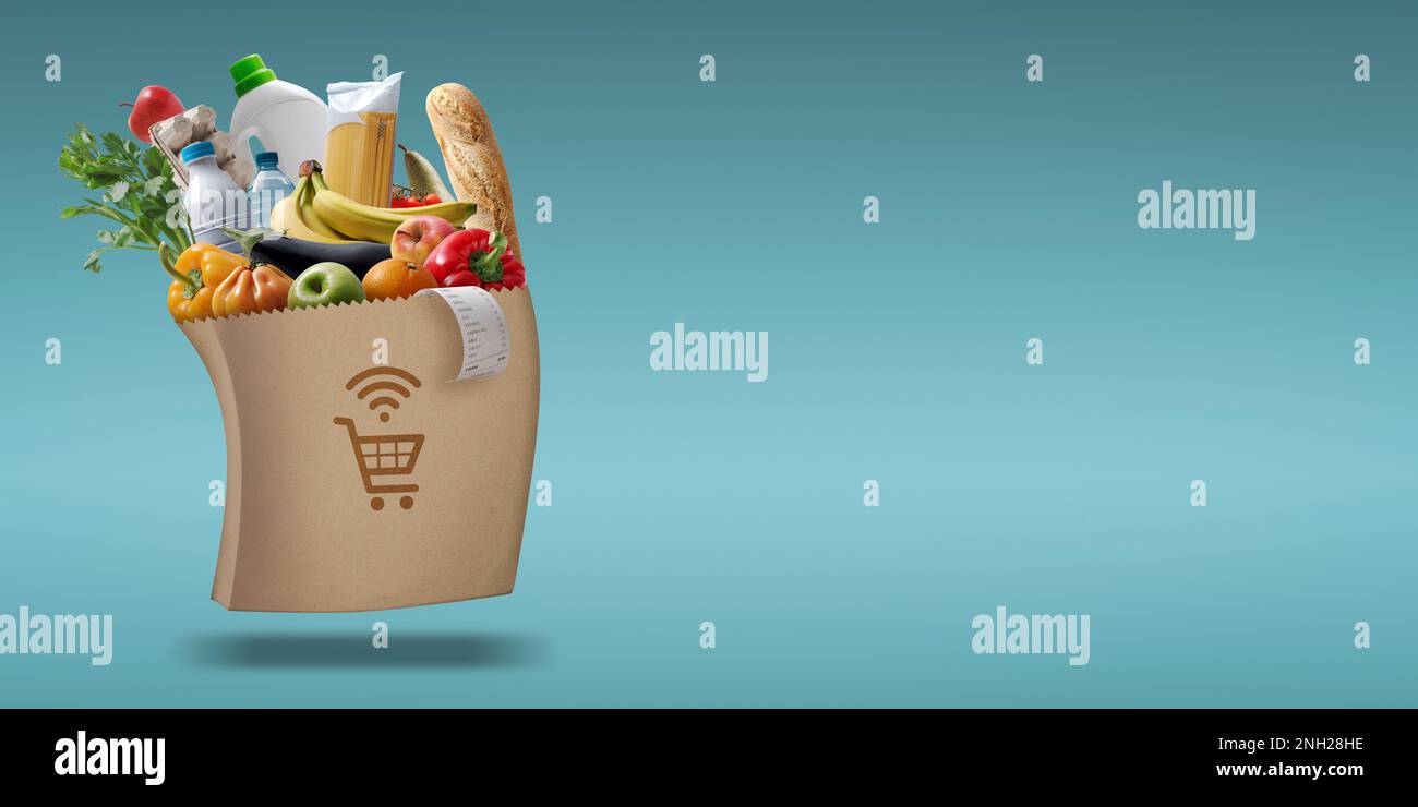 Quick automated grocery bag delivering groceries, online grocery