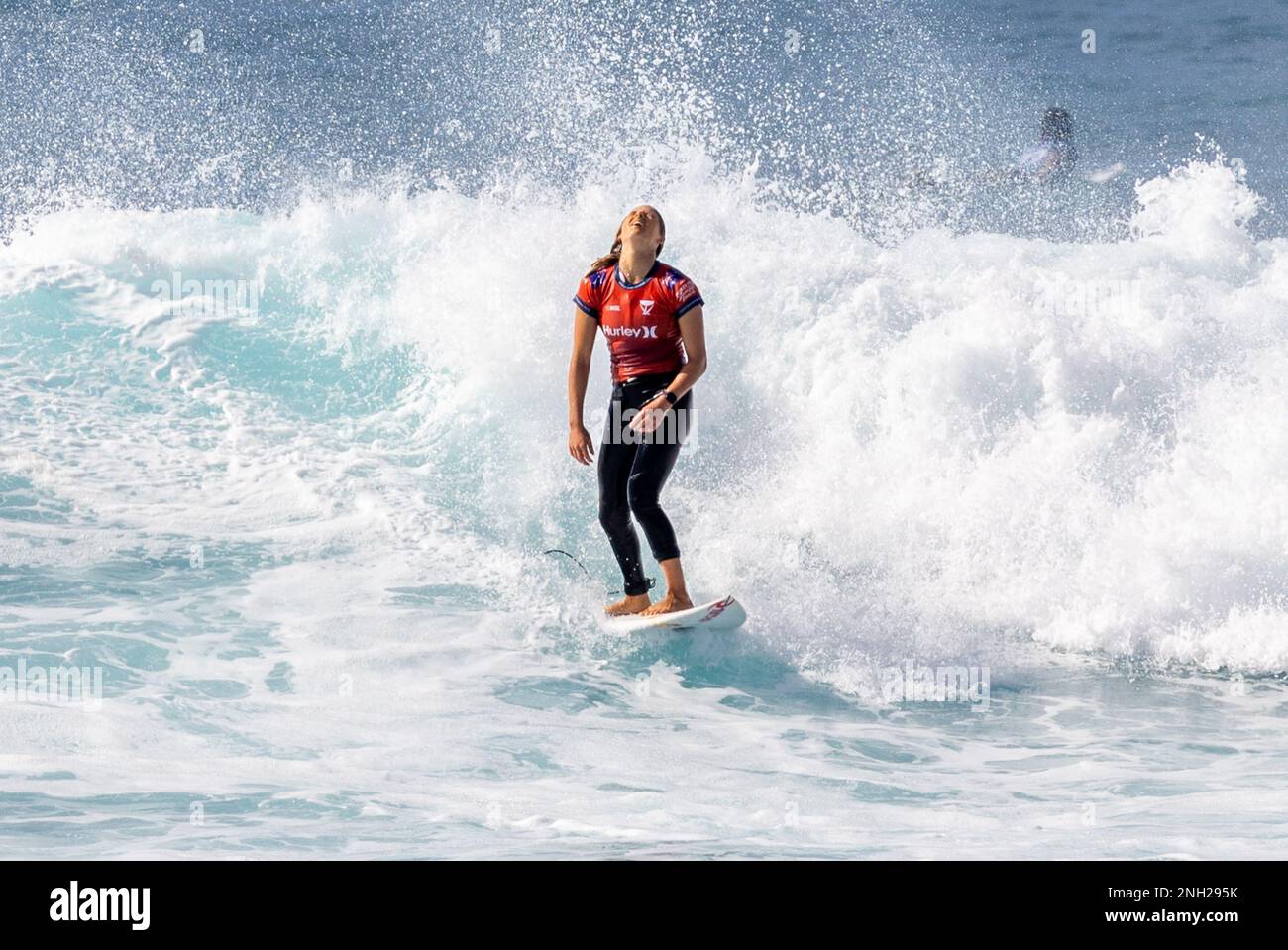 HALEIWA, HI February 19, 2023 Molly Picklum pictured as she wins the 2023 Hurley Pro Sunset
