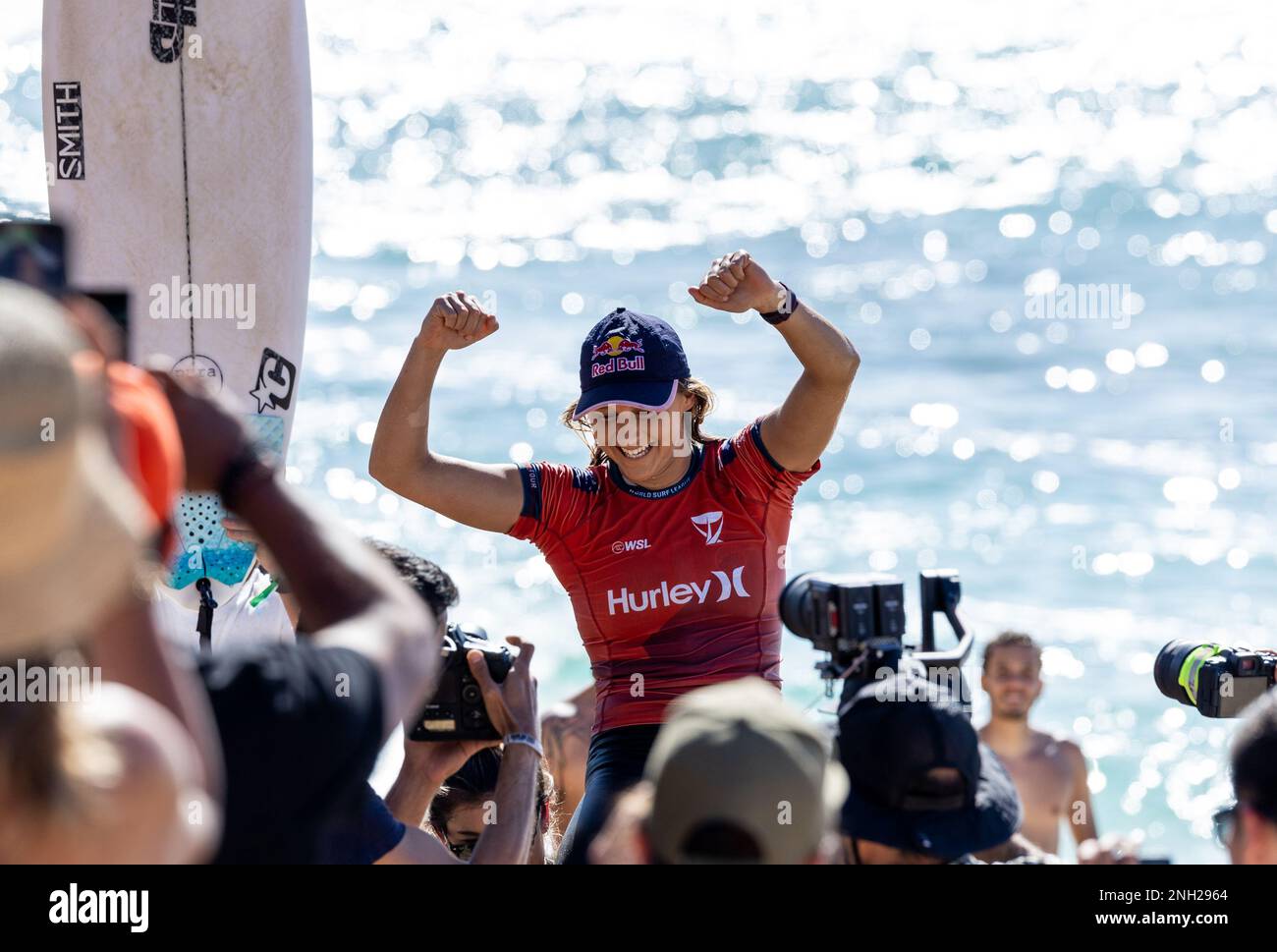 HALEIWA, HI February 19, 2023 Molly Picklum pictured as she wins the 2023 Hurley Pro Sunset