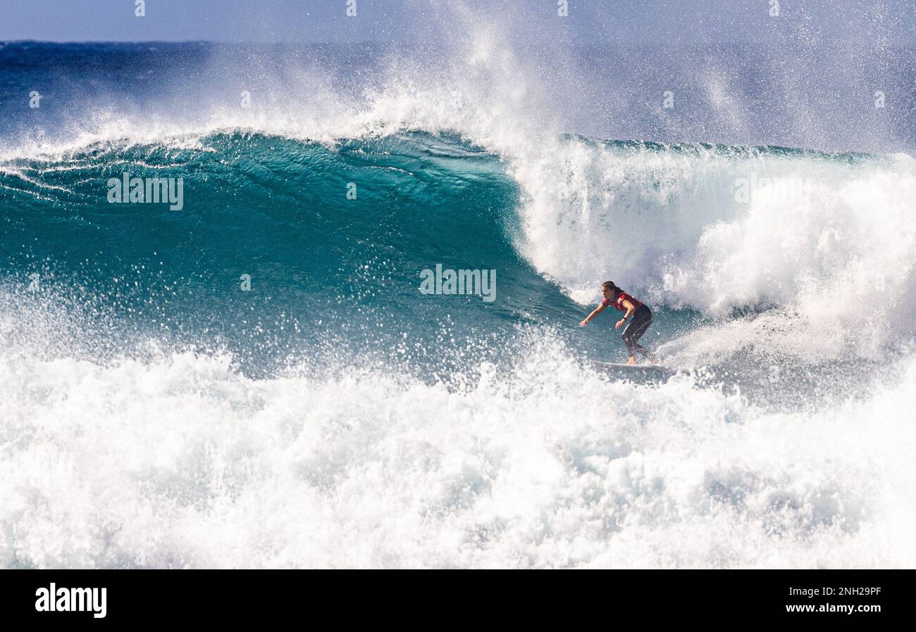 HALEIWA, HI February 19, 2023 Molly Picklum pictured as she wins the 2023 Hurley Pro Sunset