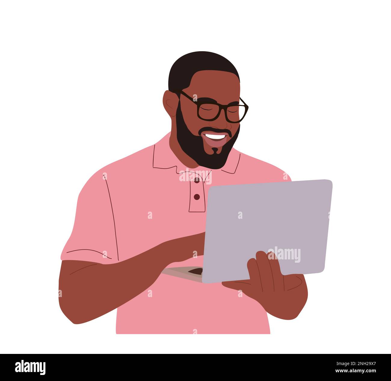 Black business man working with computer vector.  Stock Vector