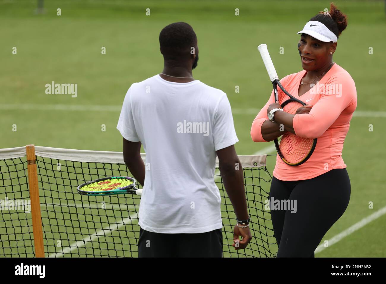Serena Williams looks relaxed as she chats with fellow American tennis