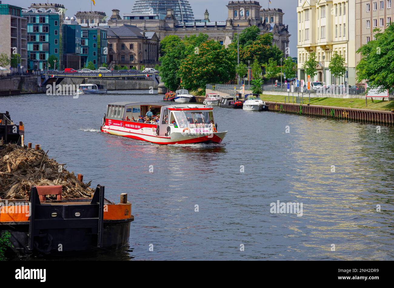 Berlin, Germany - August 16, 2012: View along the Spree river with ...