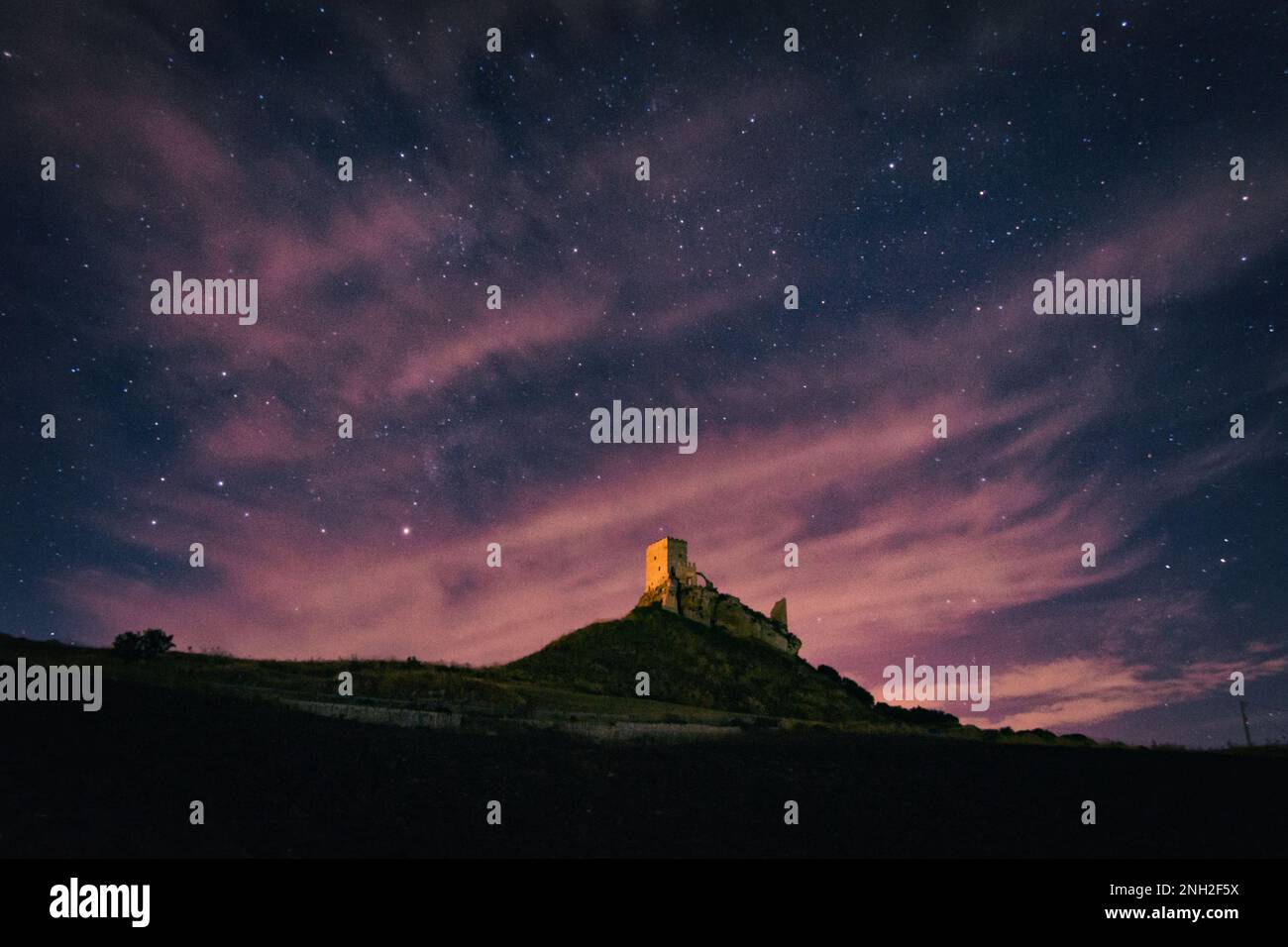 Night view of the Cefalà Diana castle, Sicily Stock Photo