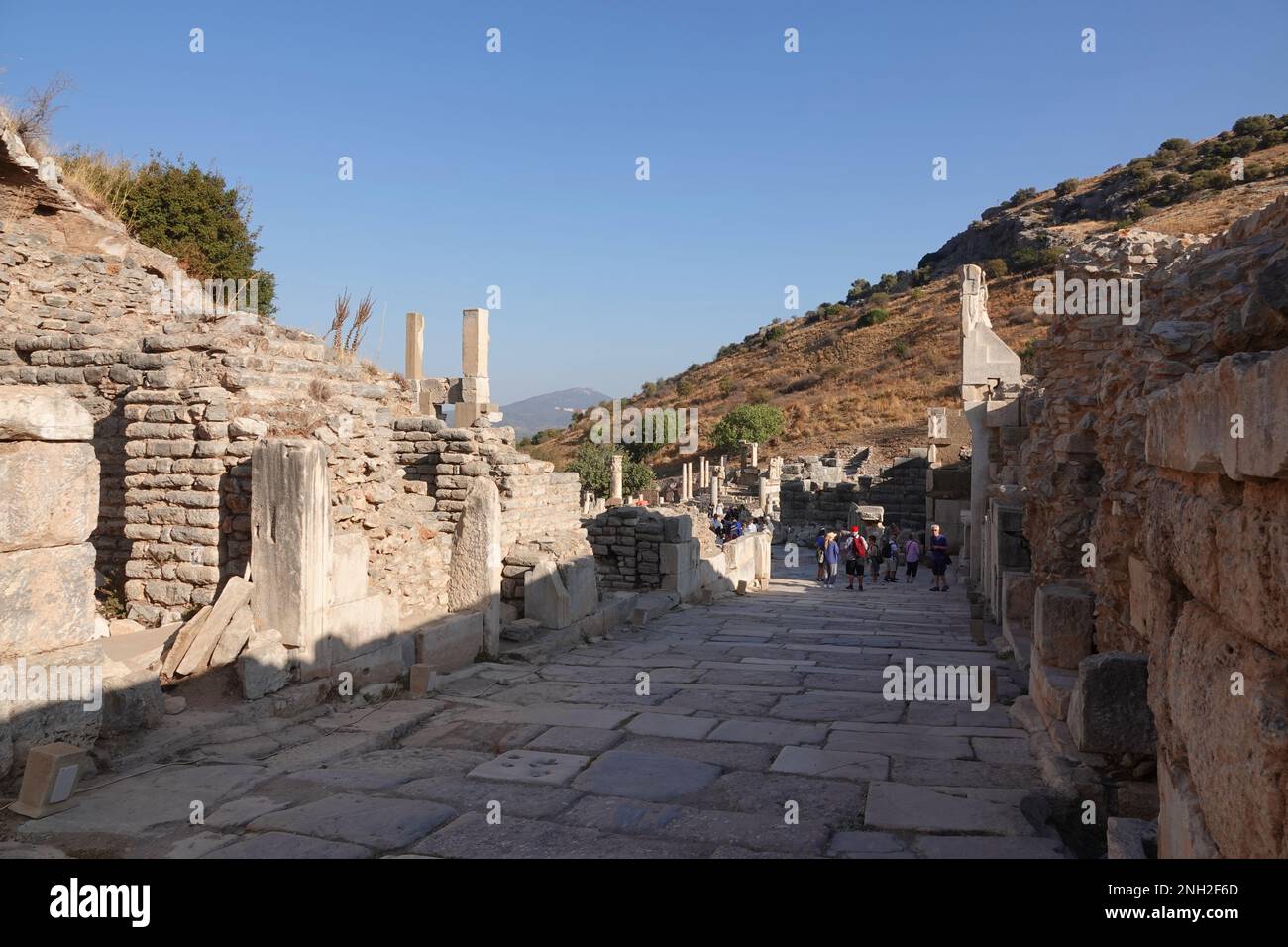 Curetes Street in Ephesus, Turkey, an ancient, historical roman road Stock Photo