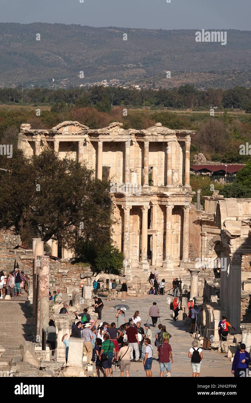 The Library of Celsus an ancient Roman building in Ephesus, Anatolia, located near the modern town of Selçuk, in the İzmir Province of western Turkey Stock Photo