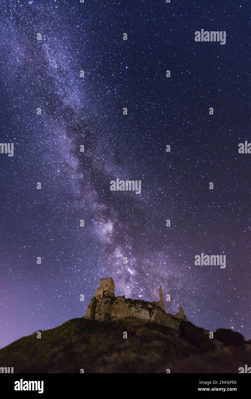 Night view with milky way over the Cefalà Diana castle, Sicily Stock Photo