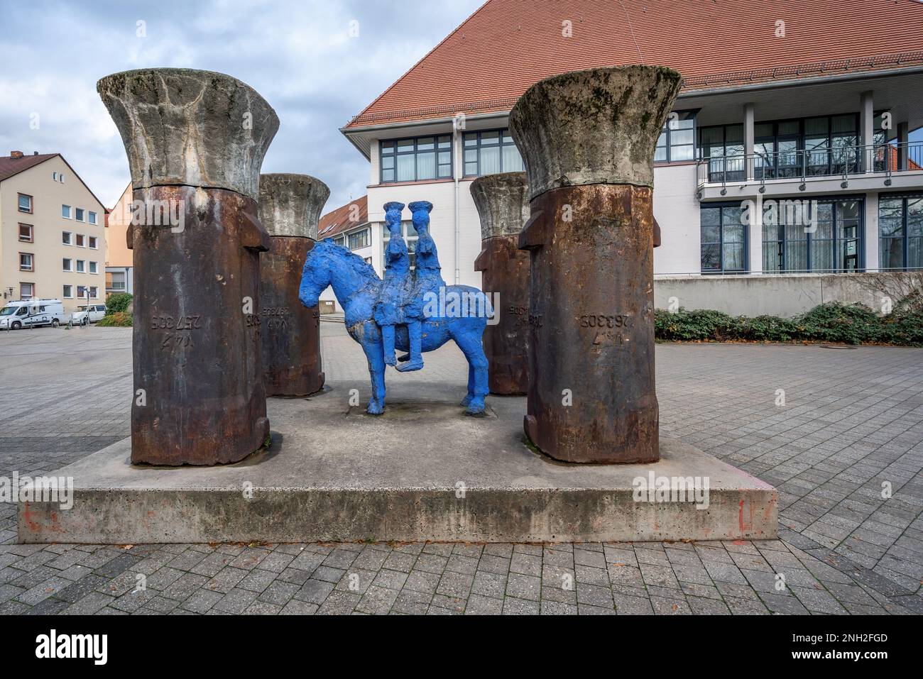 Blue Riders (Blauer Reiter) Sculpture at Andreij-Sacharow-Platz Square - Nuremberg, Bavaria, Germany Stock Photo