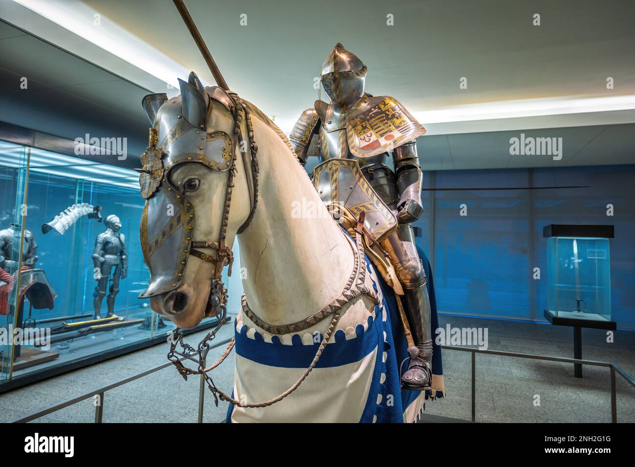 Knight on armor and horseback at Germanisches National Museum (Germanic National Museum) Interior - Nuremberg, Bavaria, Germany Stock Photo