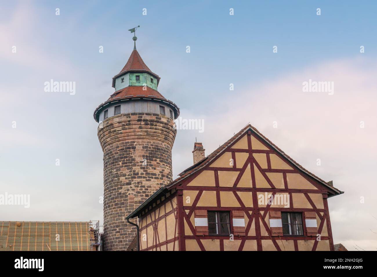 Nuremberg Castle (Kaiserburg) view with Sinwellturm (Sinwell Tower) - Nuremberg, Bavaria, Germany Stock Photo