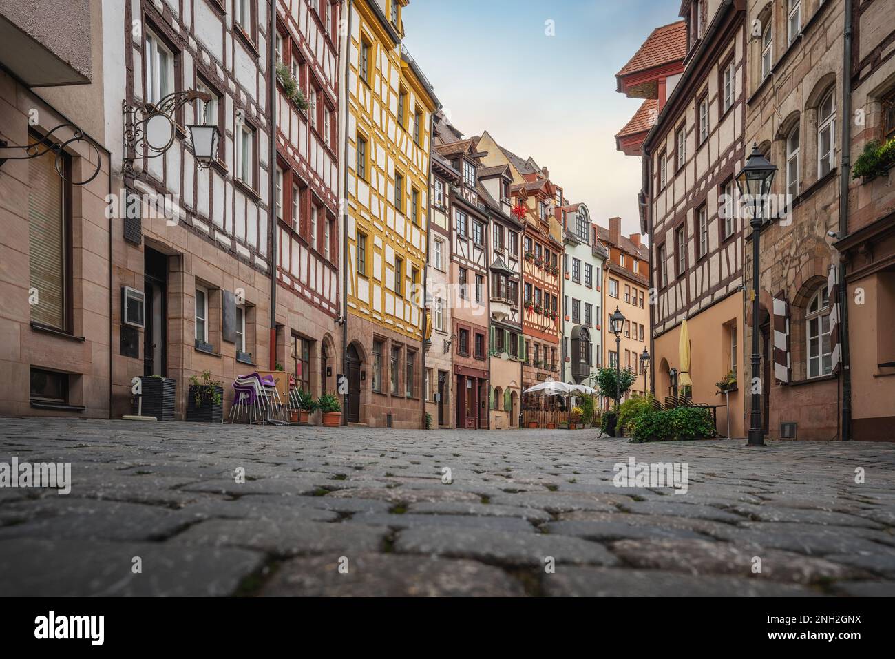 Colorful traditional Half-timbered buildings at Weissgerbergasse street - Nuremberg, Bavaria, Germany Stock Photo