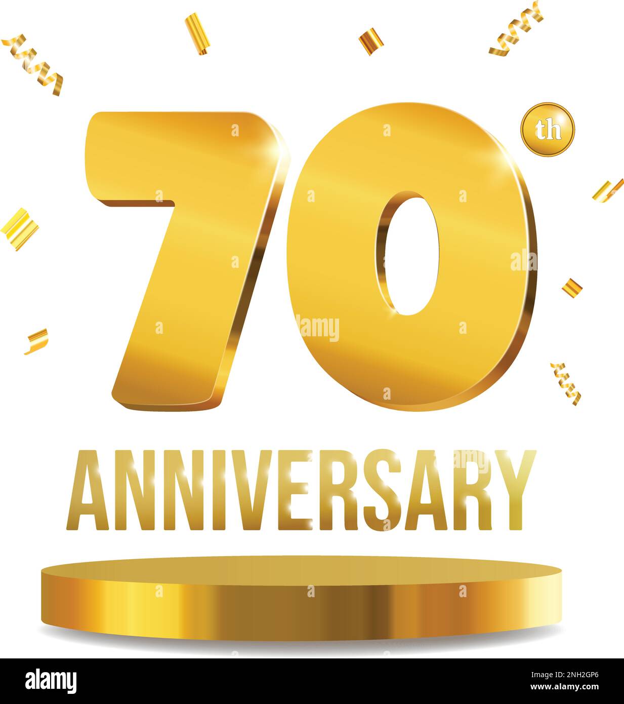 Anniversary celebration 3D numbers golden composition 70 years realistic vector Stock Vector