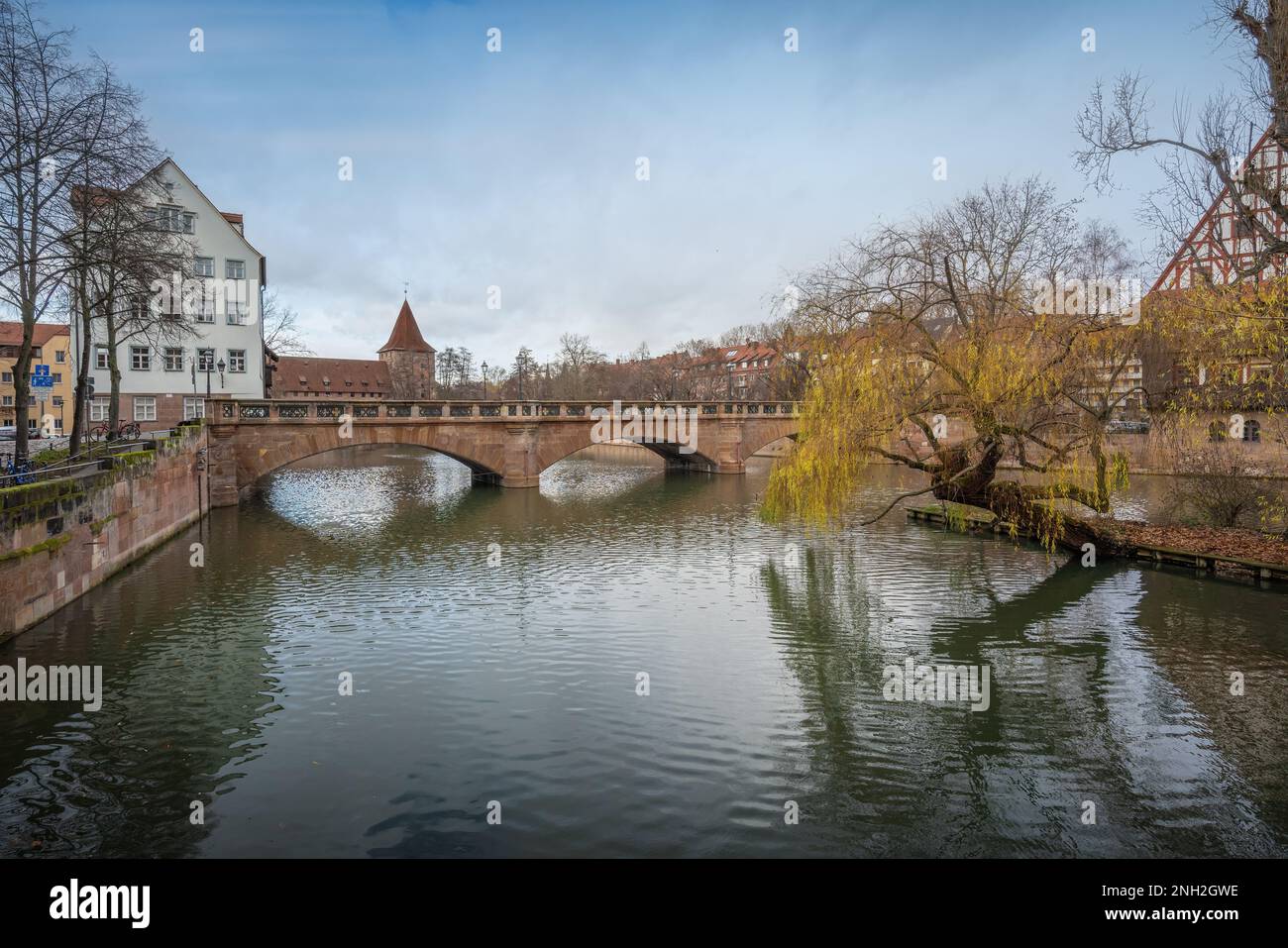 Maxbrucke Bridge at Pegnitz River - Nuremberg, Bavaria, Germany Stock Photo